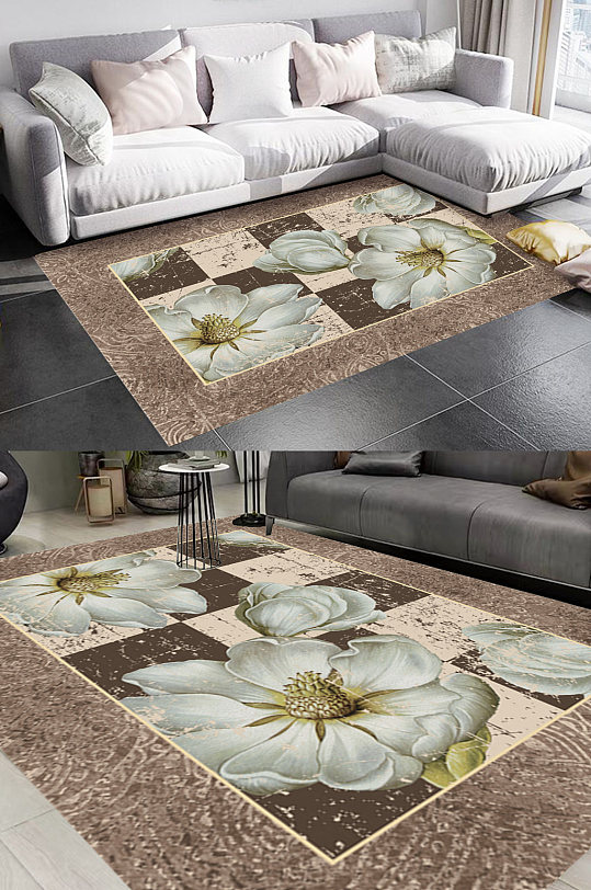 花朵岩石纹理风格地毯图案-众图网