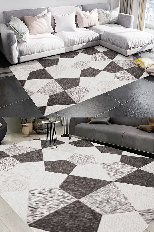 灰色色块拼接风格地毯图案-众图网