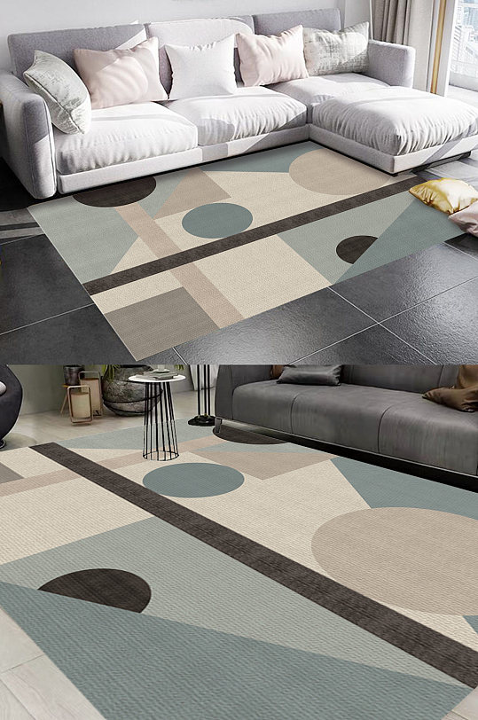 莫兰迪几何风格地毯图案-众图网