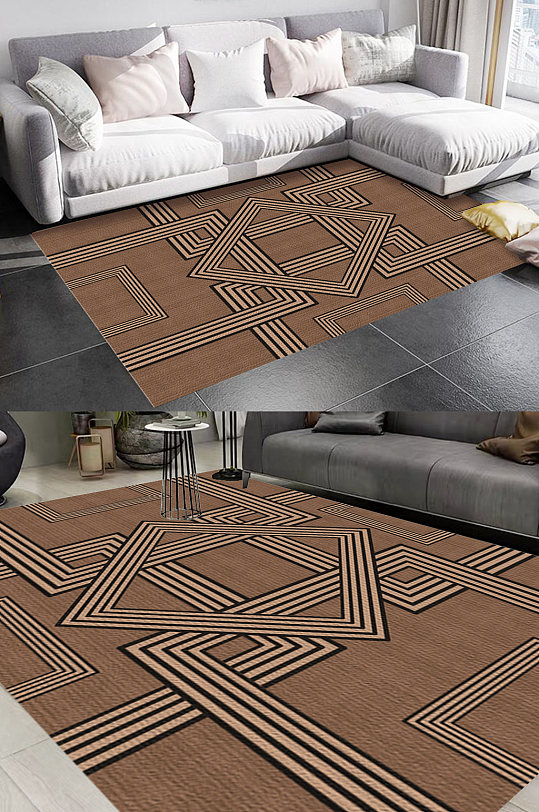 棕色几何线条风格地毯图案-众图网