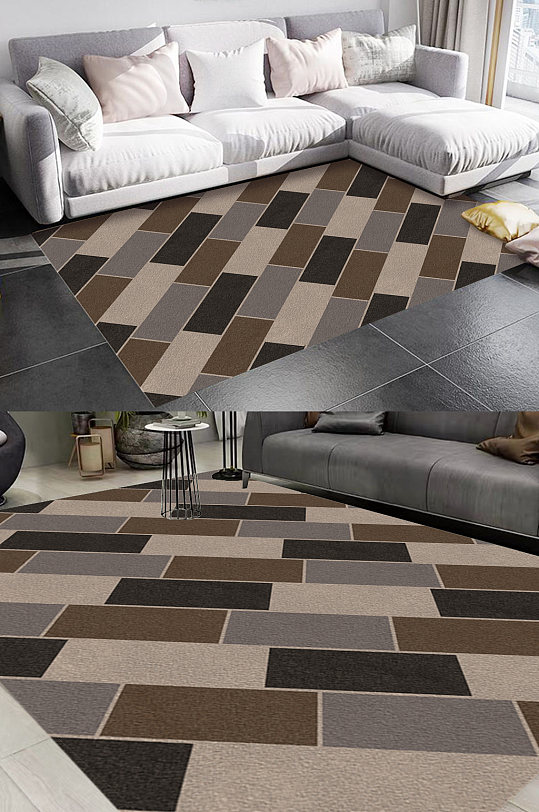 墙砖拼接几何风格地毯图案-众图网