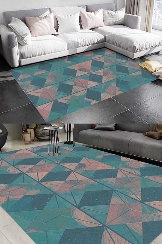 北欧几何拼接风格地毯图案-众图网
