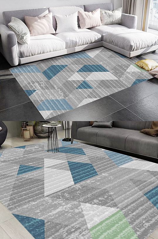 几何砖块拼接风格地毯图案-众图网