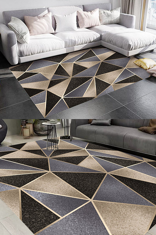 北欧几何拼图风格地毯图案-众图网