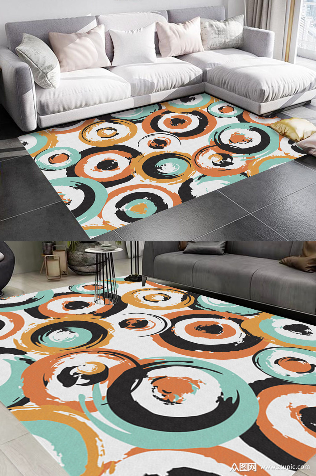 手绘卡通圆形风格地毯图案素材