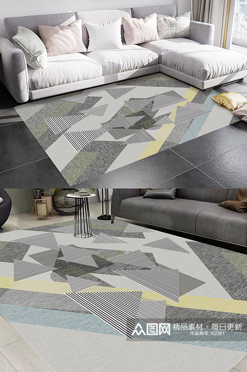 莫兰迪几何风格地毯图案素材