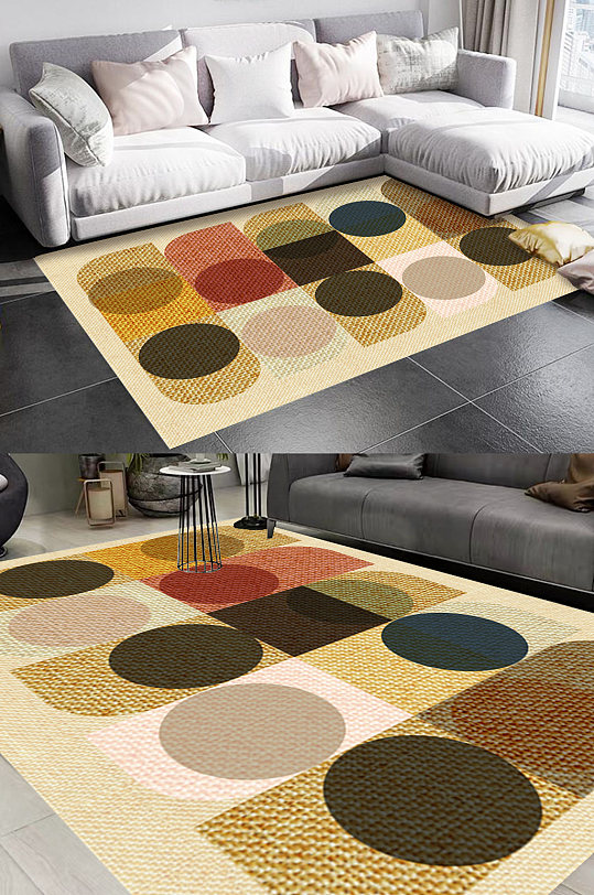 北欧色彩圆形风格地毯图案-众图网