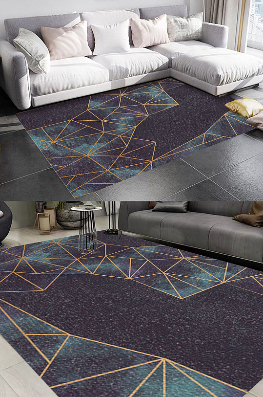 几何线条拼图风格地毯图案-众图网