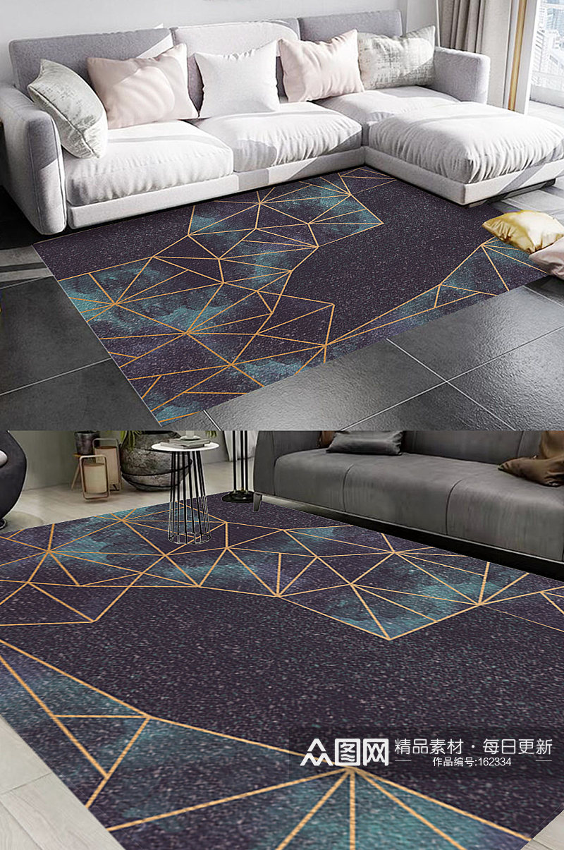 几何线条拼图风格地毯图案素材