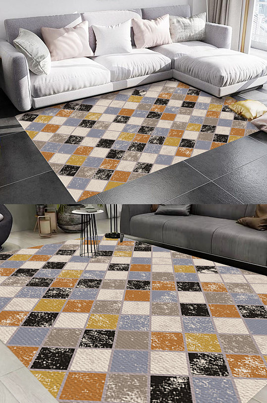 正方形几何风格地毯图案-众图网