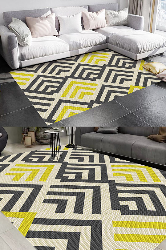 北欧几何拼图风格地毯图案-众图网