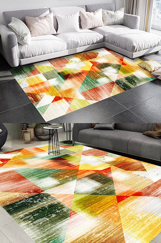 色彩几何拼接风格地毯图案-众图网