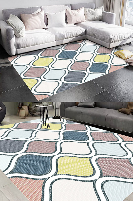 色彩波浪北欧风格地毯图案-众图网