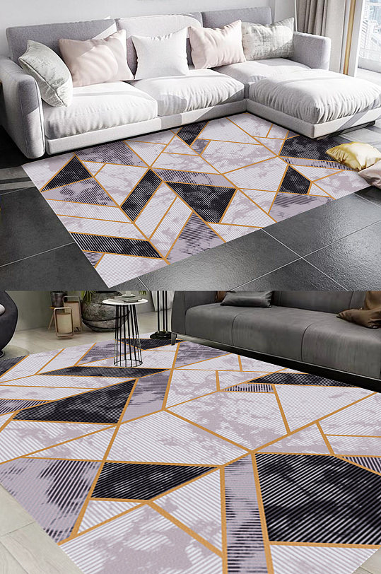 北欧几何线条风格地毯图案-众图网
