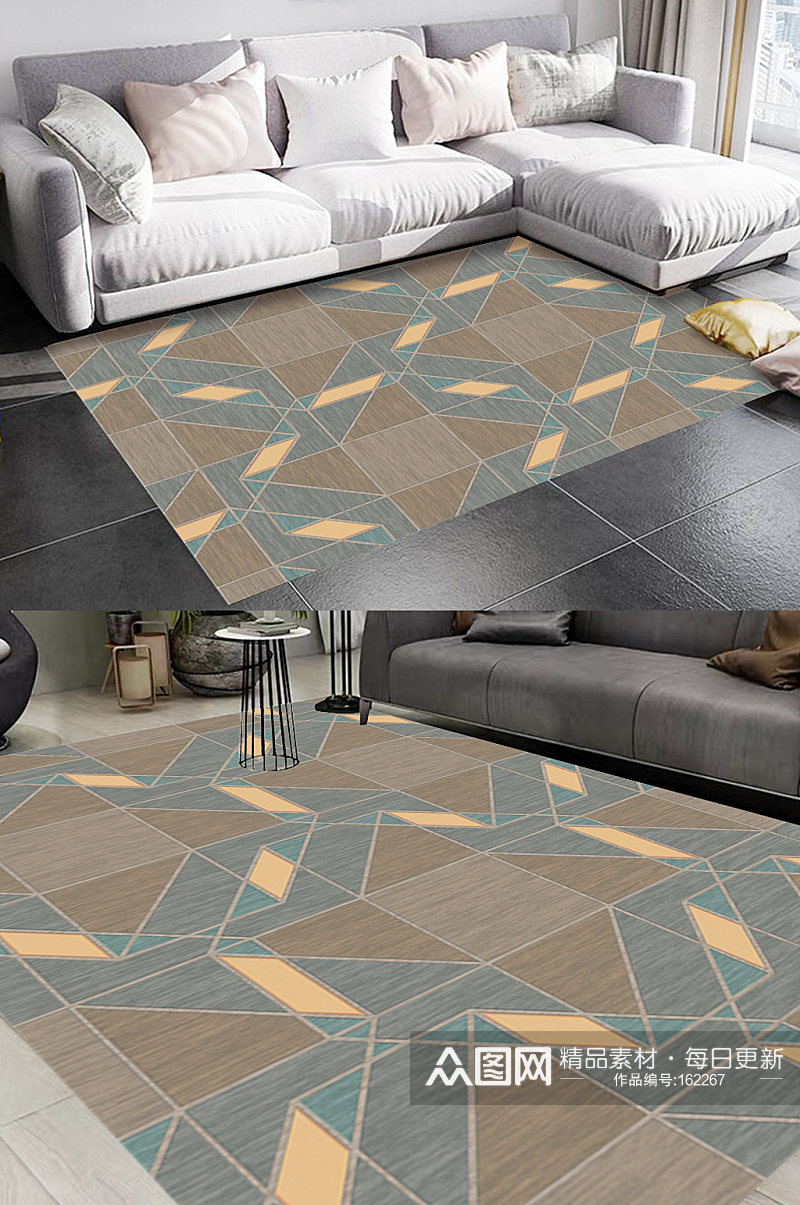 几何砖块拼接风格地毯图案素材