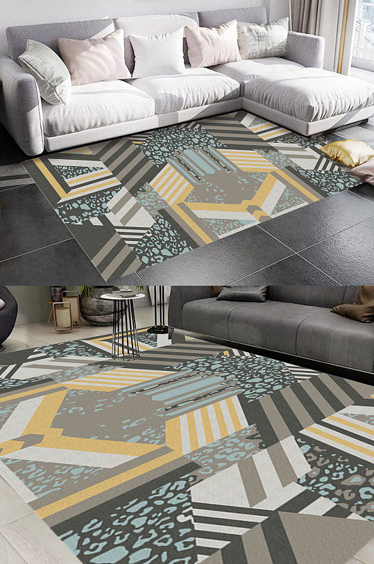 北欧几何拼图风格地毯图案-众图网