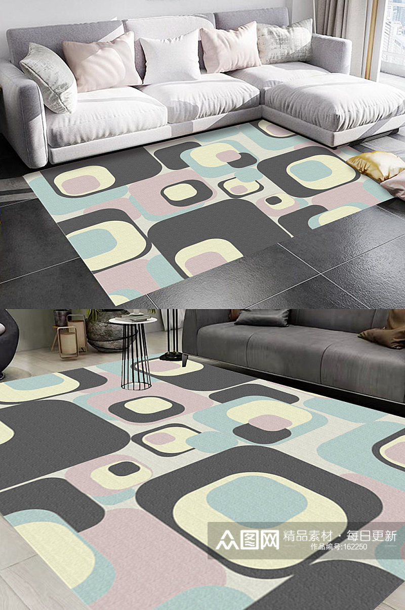 粉红北欧清新风格地毯图案素材