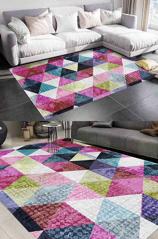 几何抽象拼图风格地毯图案-众图网