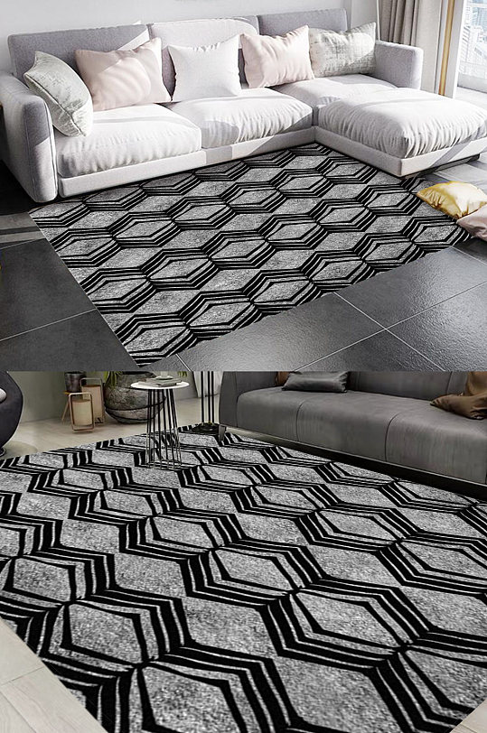 黑色线条现代风格地毯图案-众图网