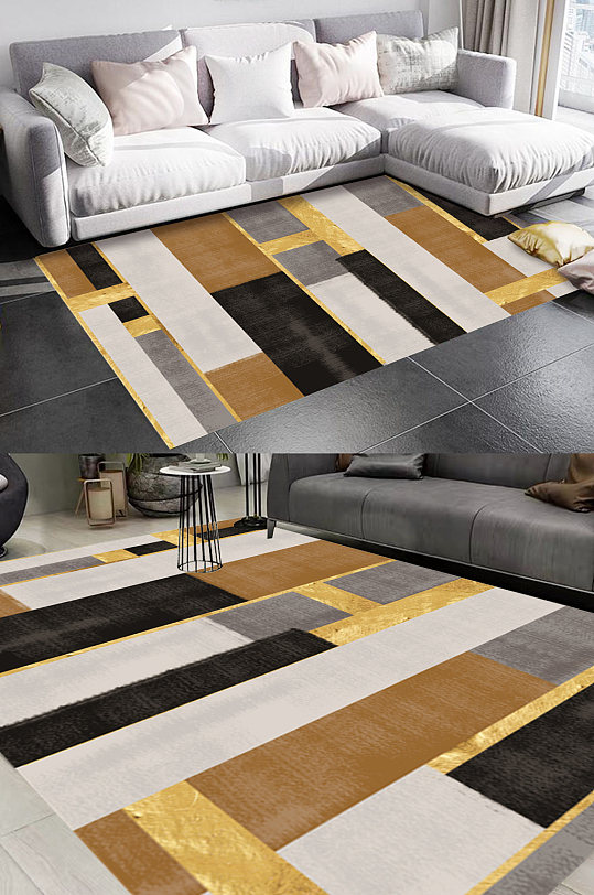 北欧拼接色块风格地毯图案-众图网