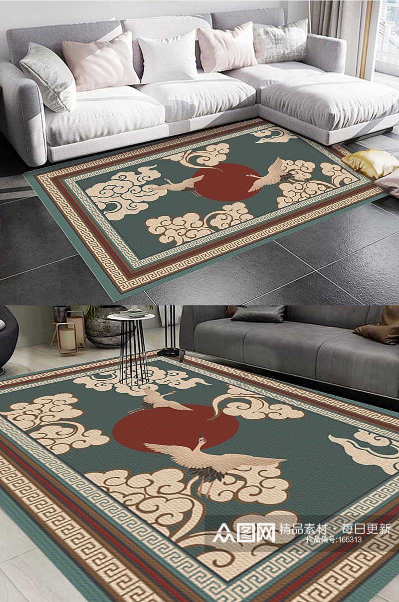 传统中式复古风格地毯图案素材