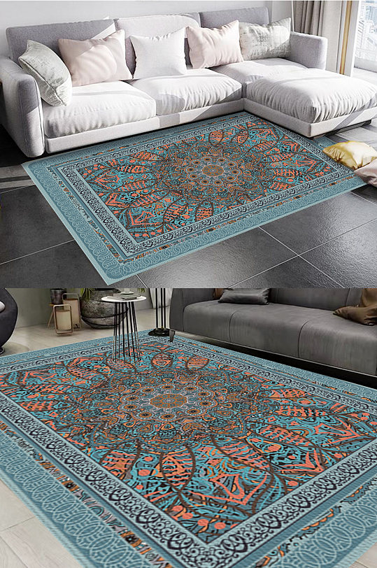 蓝色摩洛哥风格地毯图案-众图网