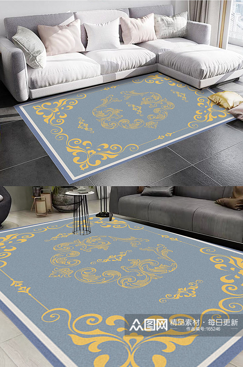 蓝色大气高端风格地毯图案素材