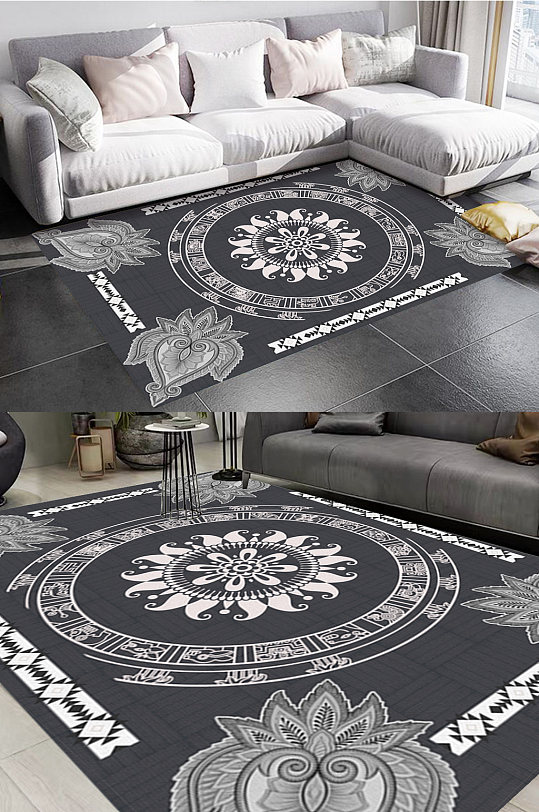 黑白欧式大气风格地毯图案-众图网