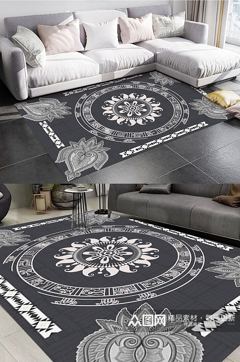 黑白欧式大气风格地毯图案素材