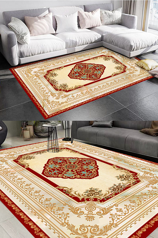 宫廷奢华印花风格地毯图案-众图网