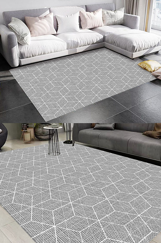 灰色几何拼接风格地毯图案-众图网