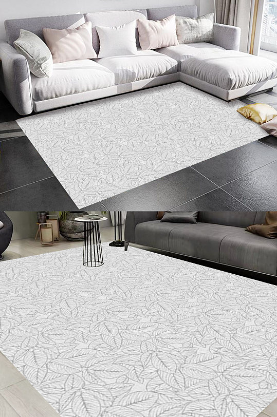 灰色现代枝叶风格地毯图案-众图网