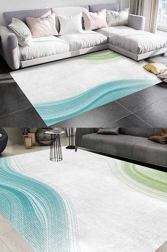 清新简约波浪风格地毯图案-众图网