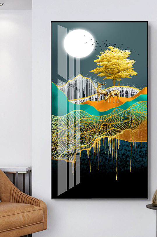 新中式鎏金山水玄关装饰画