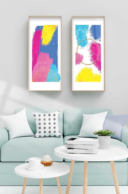 新中式油画玫红色块拼接轻奢晶瓷玄关装饰画