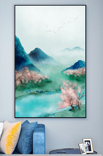 新中式中国风江南十里桃花晶瓷玄关装饰画