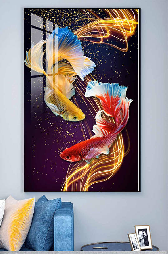新中式轻奢金鱼年年有鱼装饰画-众图网