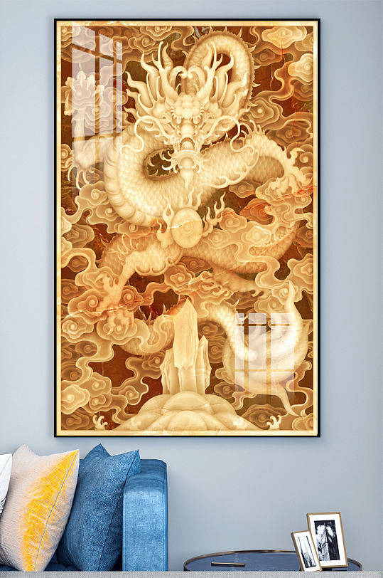 新中式中国龙玄关背景墙