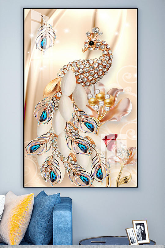 新中式轻奢孔雀玄关背景墙