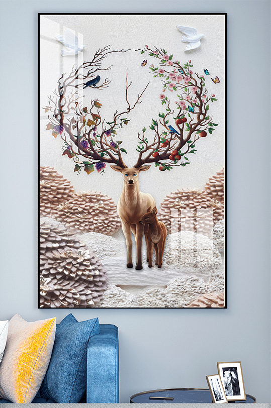 轻奢麋鹿玄关装饰画