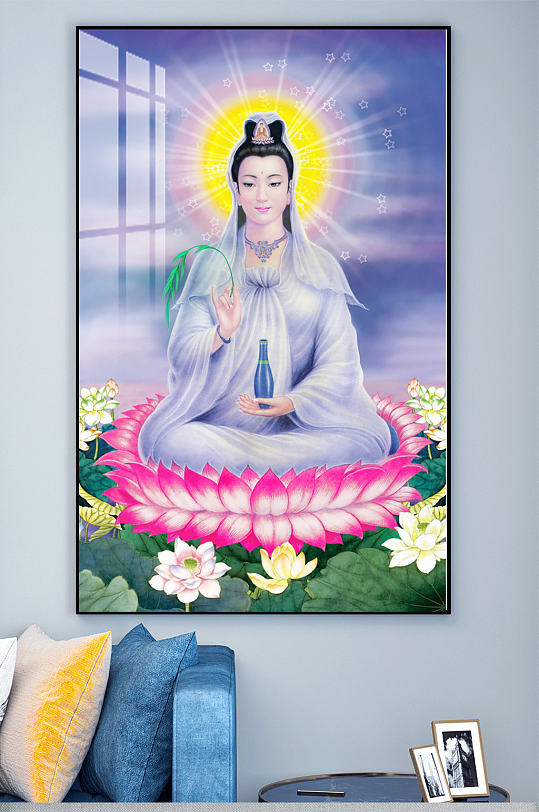观音佛教莲花玄关装饰画