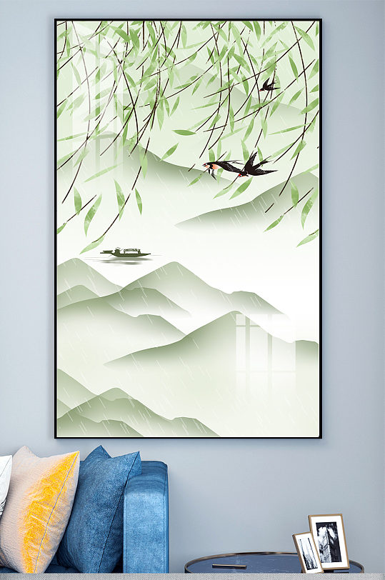 春天柳树燕子玄关装饰画