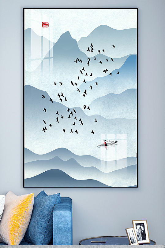 简约意境新中式水墨山玄关-众图网