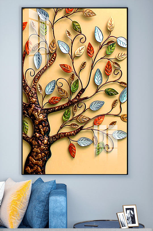 简约浮雕树玄关装饰画-众图网