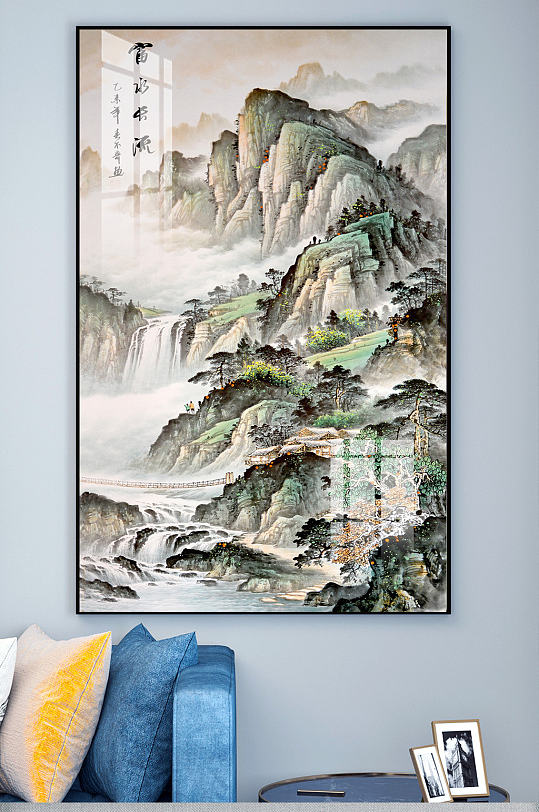 国画富水长流玄关装饰画 大气山河图-众图网