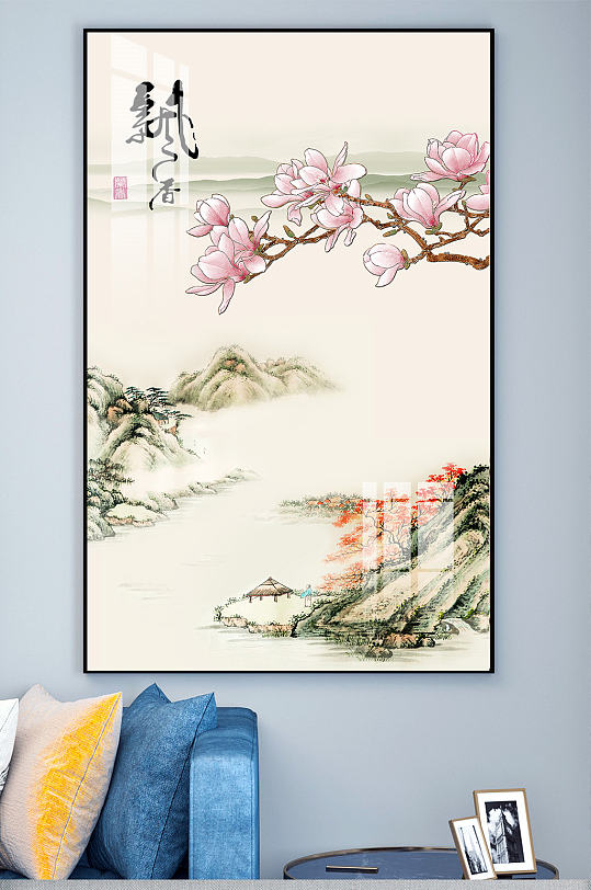 简约书画玉兰花水墨玄关-众图网