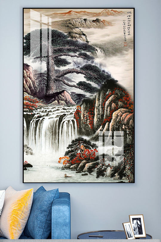 国画水墨山水玄关装饰画 大气山河图-众图网