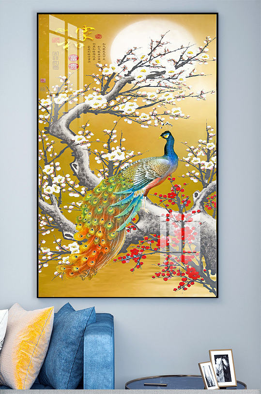 家和富贵孔雀玄关装饰画-众图网