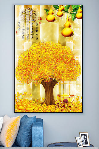 黄金树葫芦招财进宝背景墙