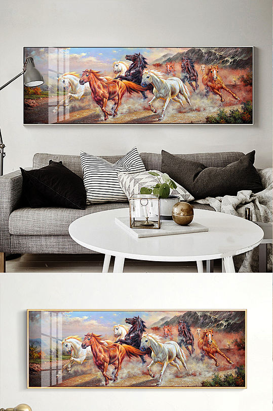 八骏图床头横拼装饰画-众图网